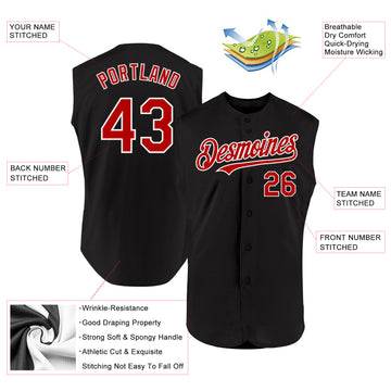 Custom Black Red-White Authentic Sleeveless Baseball Jersey