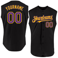 Загрузить изображение в средство просмотра галереи, Custom Black Purple-Gold Authentic Sleeveless Baseball Jersey
