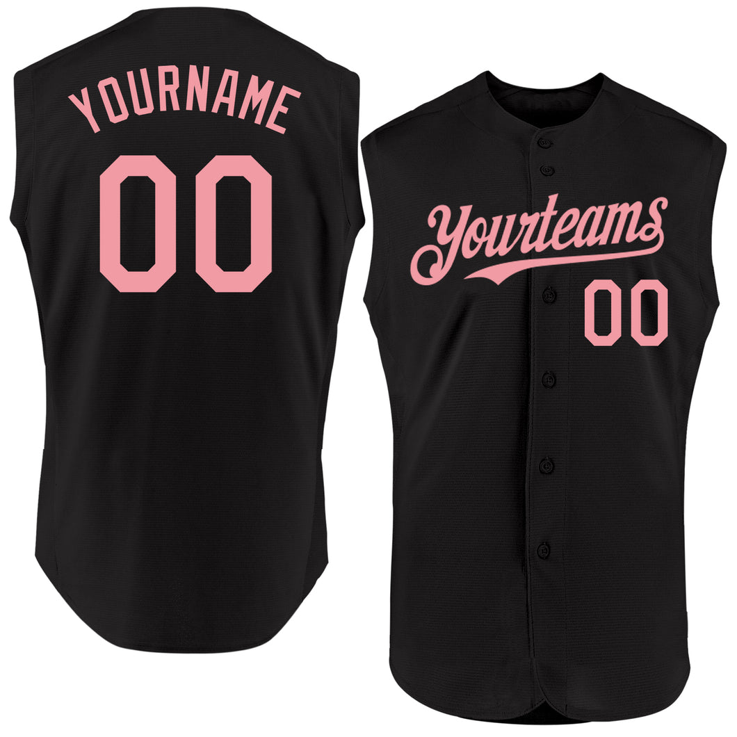 Custom Black Medium Pink Authentic Sleeveless Baseball Jersey