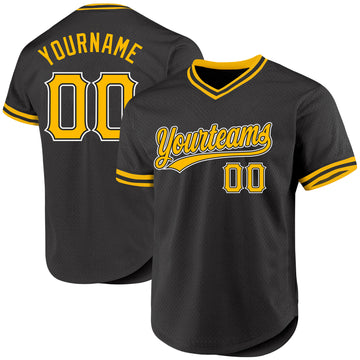 Custom Black Gold-White Authentic Throwback Baseball Jersey