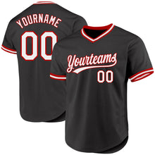 Load image into Gallery viewer, Custom Black White-Red Authentic Throwback Baseball Jersey
