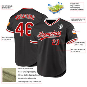 Custom Black Red-White Authentic Throwback Baseball Jersey