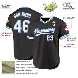 Custom Black White-Light Blue Authentic Throwback Baseball Jersey