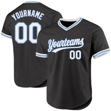 Laden Sie das Bild in den Galerie-Viewer, Custom Black White-Light Blue Authentic Throwback Baseball Jersey
