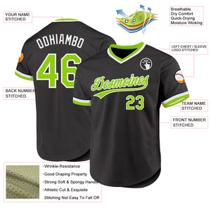 Custom Black Neon Green-White Authentic Throwback Baseball Jersey