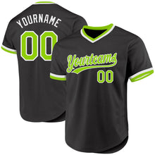 Load image into Gallery viewer, Custom Black Neon Green-White Authentic Throwback Baseball Jersey
