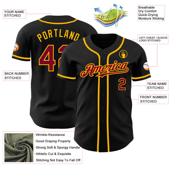 2024 Cheap Custom Black Maroon Gold Authentic Baseball Jersey Free Shipping CustomJerseysPro