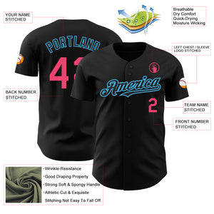 Custom Black Neon Pink-Sky Blue Authentic Baseball Jersey