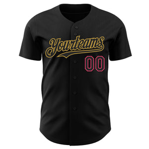 Custom Black Neon Pink-Old Gold Authentic Baseball Jersey