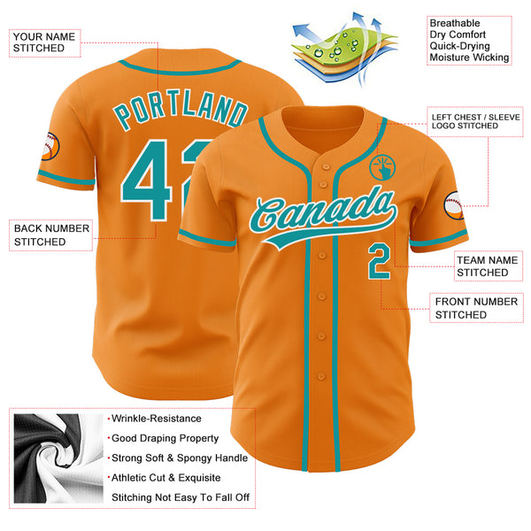 Cheap Custom Blaze Orange Teal-White Authentic Baseball Jersey