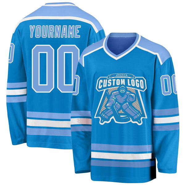 Cheap Custom Sky Blue Black-White Hockey Jersey Free Shipping