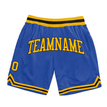 Charger l&#39;image dans la galerie, Custom Blue Gold-Black Authentic Throwback Basketball Shorts
