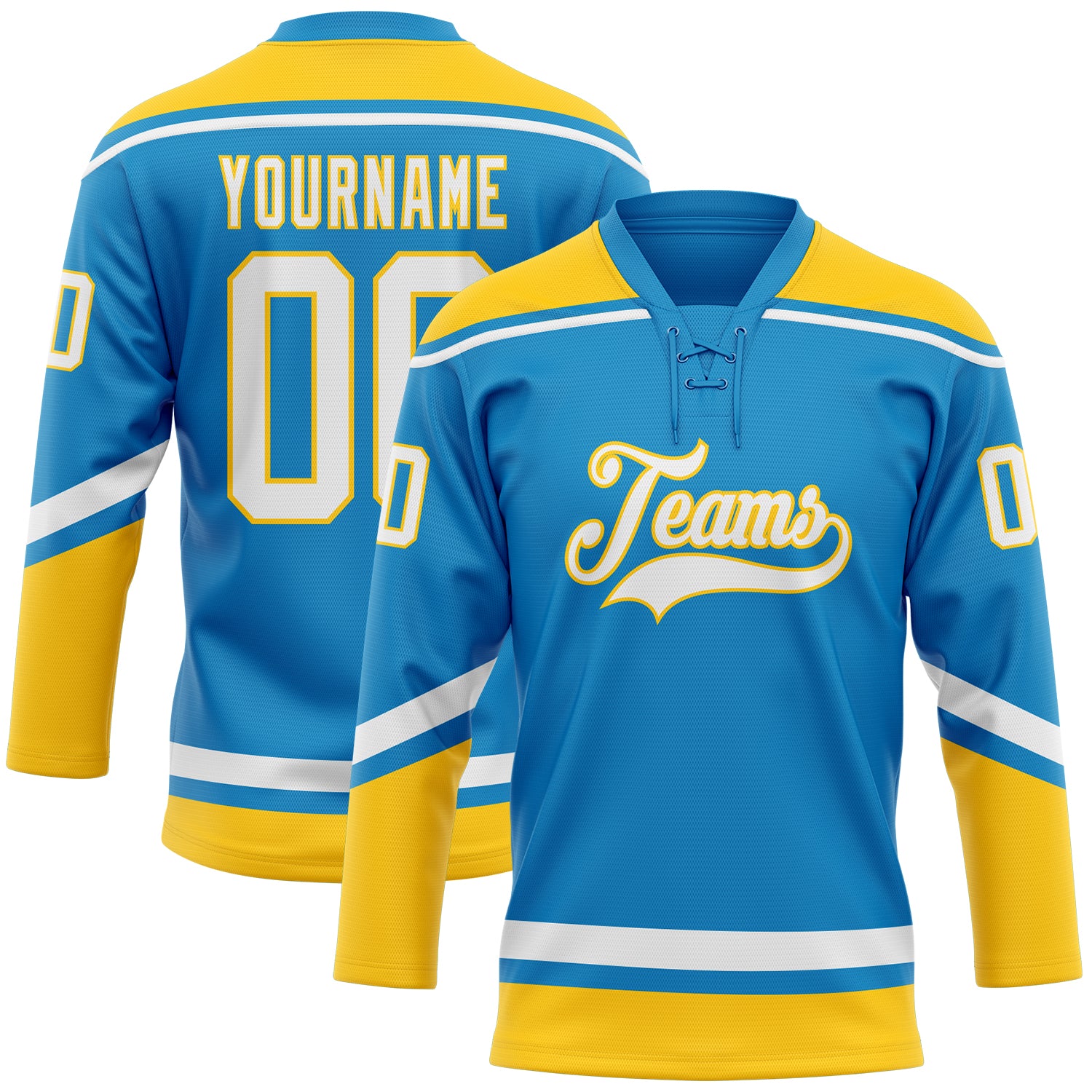 Cheap Custom Blue White-Yellow Hockey Lace Neck Jersey Free Shipping –  CustomJerseysPro