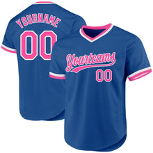 Laden Sie das Bild in den Galerie-Viewer, Custom Blue Pink-White Authentic Throwback Baseball Jersey
