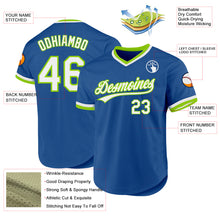 Laden Sie das Bild in den Galerie-Viewer, Custom Blue White-Neon Green Authentic Throwback Baseball Jersey
