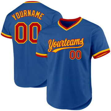 Custom Blue Red-Gold Authentic Throwback Baseball Jersey