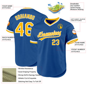 Custom Blue Gold-White Authentic Throwback Baseball Jersey