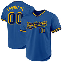 Laden Sie das Bild in den Galerie-Viewer, Custom Blue Navy-Gold Authentic Throwback Baseball Jersey
