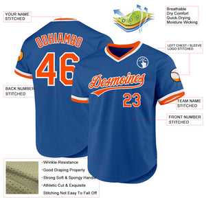 Custom Blue Orange-White Authentic Throwback Baseball Jersey