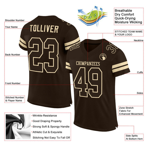 Custom Football Jersey Cream Brown Mesh Authentic Men's Size:3XL