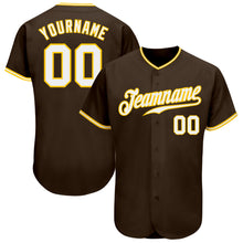 Charger l&#39;image dans la galerie, Custom Brown White-Gold Authentic Baseball Jersey
