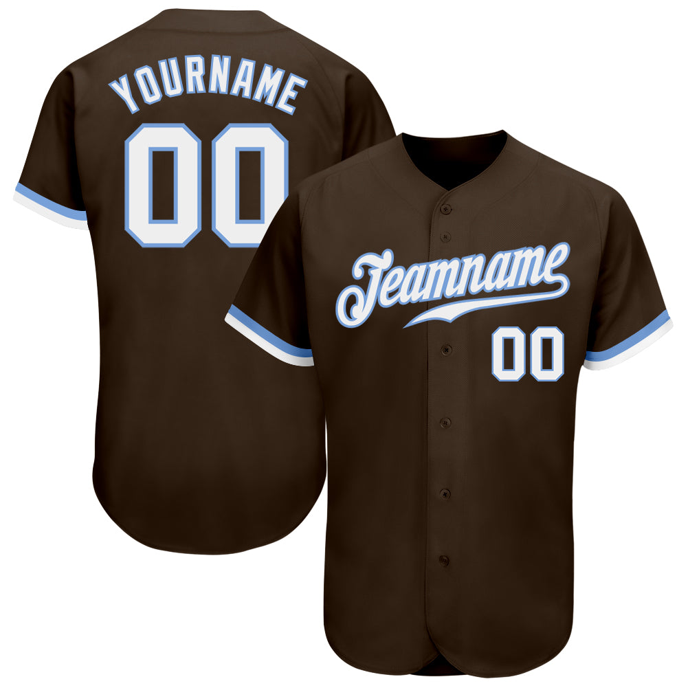 Cheap Custom Light Blue Brown-White Authentic Baseball Jersey Free