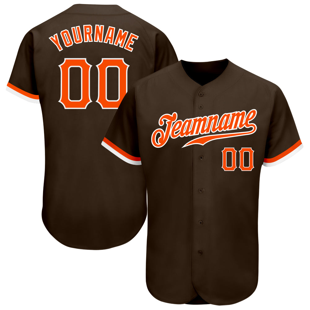 Custom Brown Orange-White Authentic Baseball Jersey