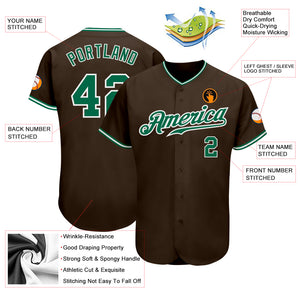 Custom Brown Kelly Green-White Authentic Baseball Jersey