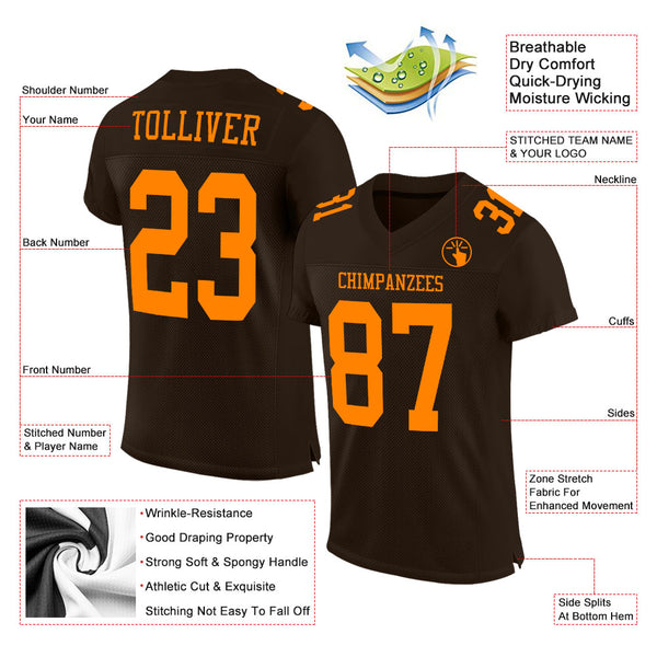 Cheap Custom Brown Blaze Orange Mesh Authentic Football Jersey