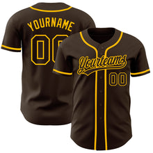 Load image into Gallery viewer, Custom Brown Brown-Gold Authentic Baseball Jersey
