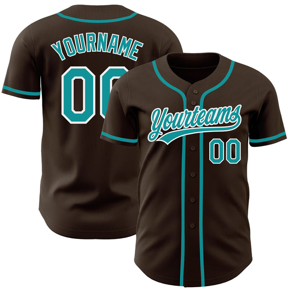 Cheap Custom Brown Teal-White Authentic Baseball Jersey Free