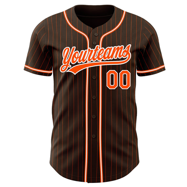 Custom Orange White Pinstripe Brown-White Authentic Baseball