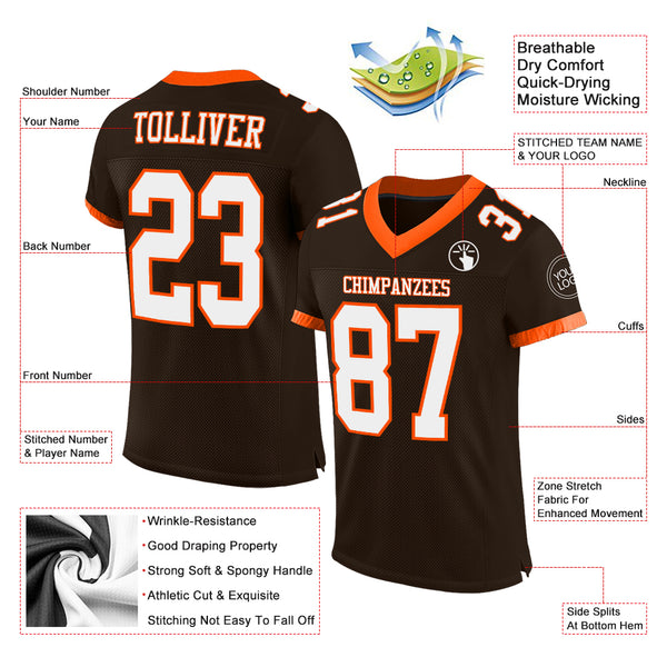 Cheap Custom Brown White-Orange Mesh Authentic Football Jersey