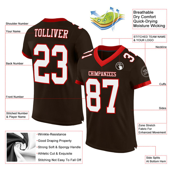 Custom Black Red-White Mesh Authentic Football Jersey