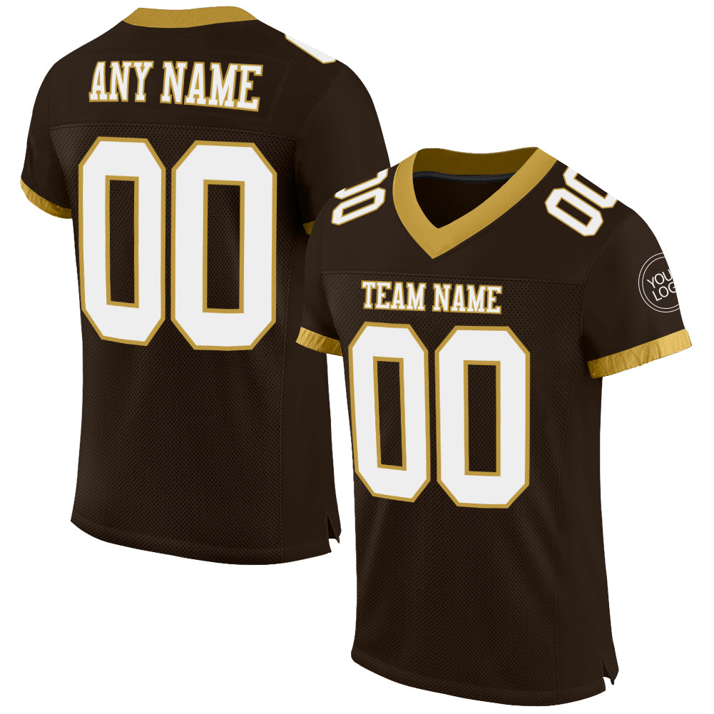 Cheap Custom Brown White-Old Gold Mesh Authentic Football Jersey