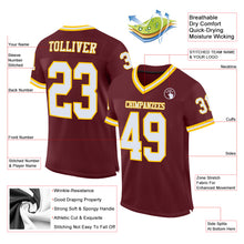 Загрузить изображение в средство просмотра галереи, Custom Burgundy White-Gold Mesh Authentic Throwback Football Jersey
