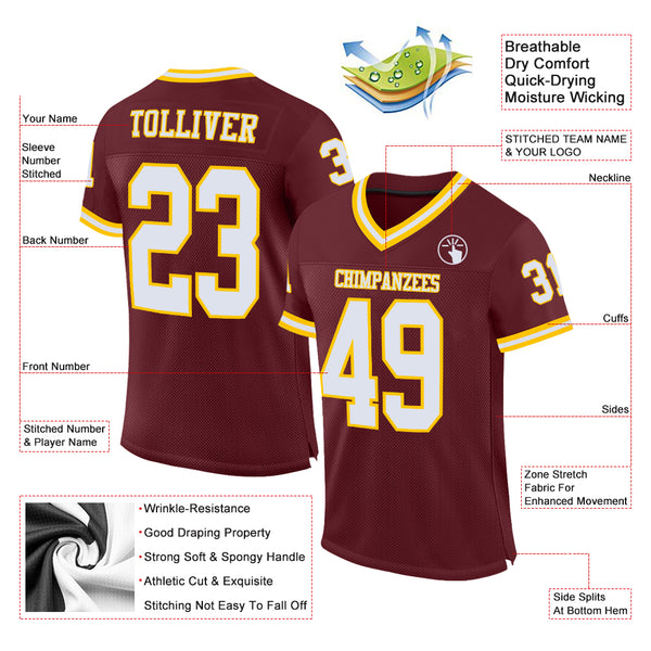 Cheap Custom Gold White-Maroon Mesh Authentic Throwback Football Jersey  Free Shipping – CustomJerseysPro