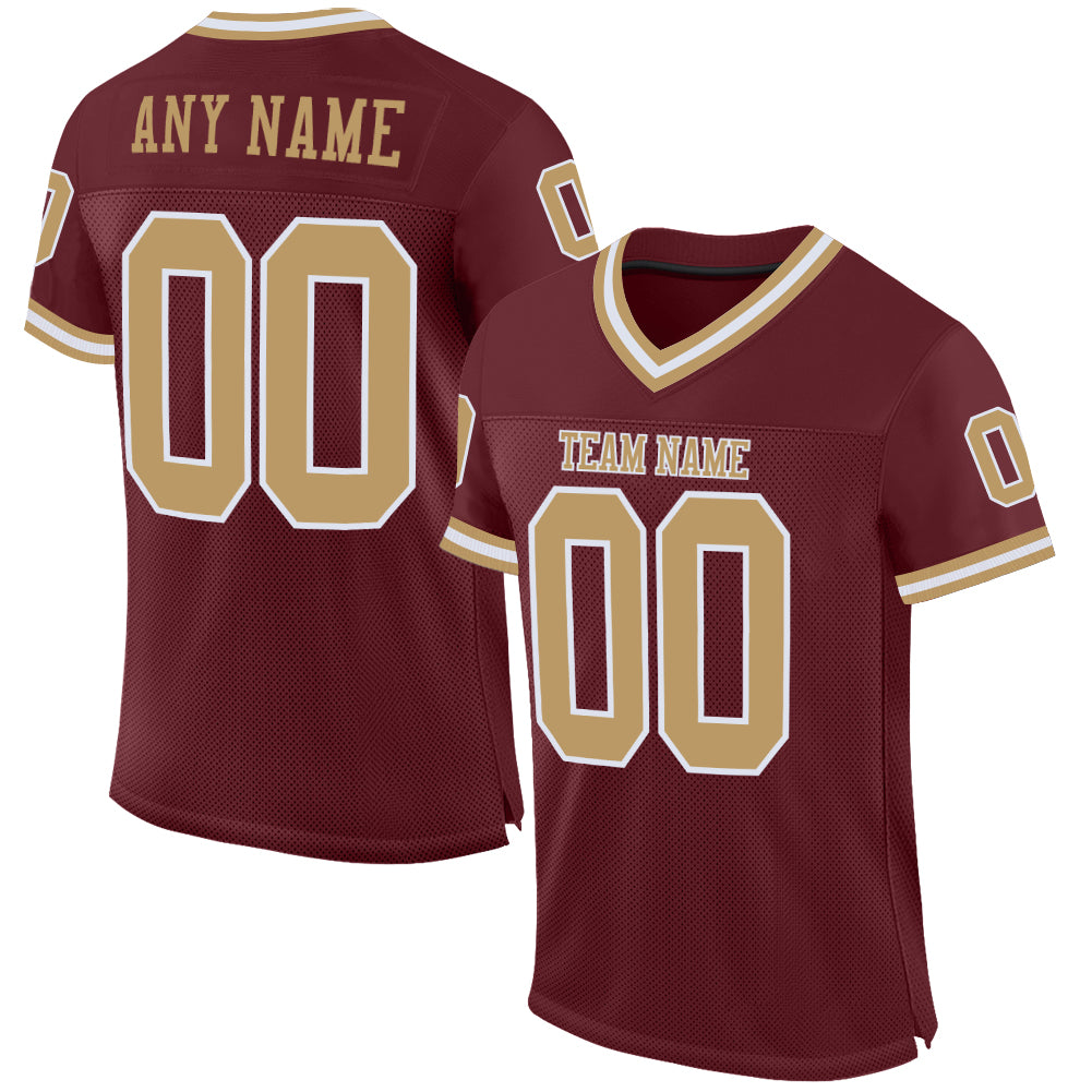 Custom Red Gold-White Mesh Authentic Football Jersey