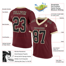 Load image into Gallery viewer, Custom Burgundy Black-Cream Mesh Authentic Football Jersey
