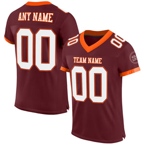 Custom Burgundy White-Orange Mesh Authentic Football Jersey