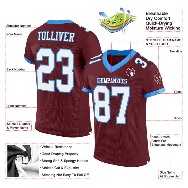 Cheap Custom Burgundy White-Light Blue Mesh Authentic Football Jersey Free  Shipping – CustomJerseysPro