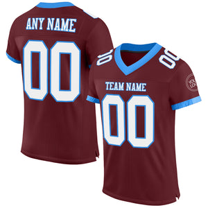 Custom Burgundy White-Powder Blue Mesh Authentic Football Jersey