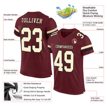 Load image into Gallery viewer, Custom Burgundy Cream-Black Mesh Authentic Football Jersey
