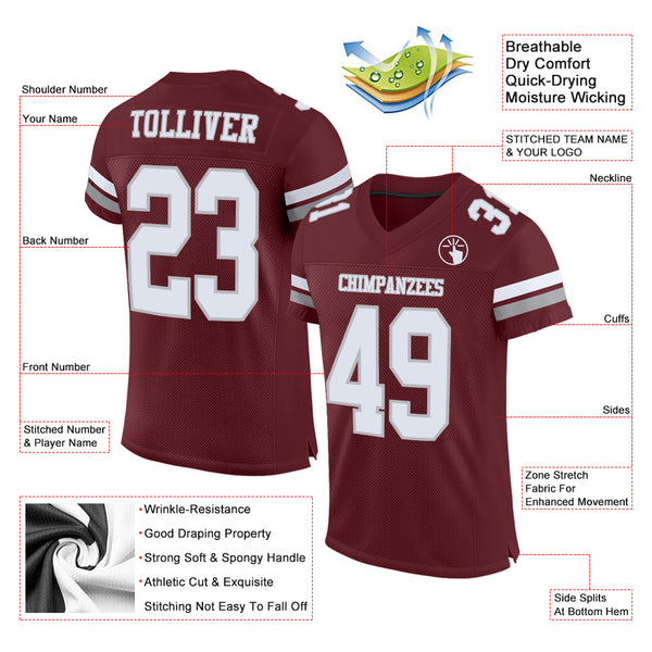 High Quality Burgundy White-Grey American Football Jersey Custom