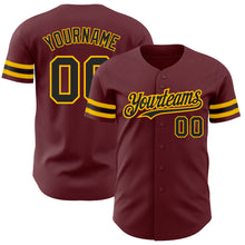 Загрузить изображение в средство просмотра галереи, Custom Burgundy Black-Gold Authentic Baseball Jersey
