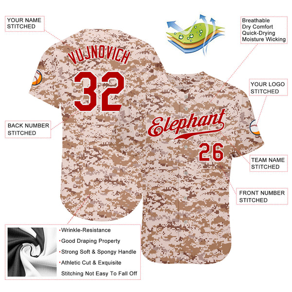 Custom Camo Red-White Authentic Salute To Service Baseball Jersey