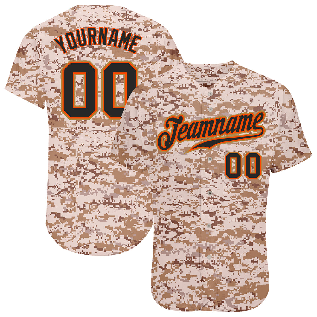 Custom Camo Black-Orange Authentic Salute To Service Baseball Jersey