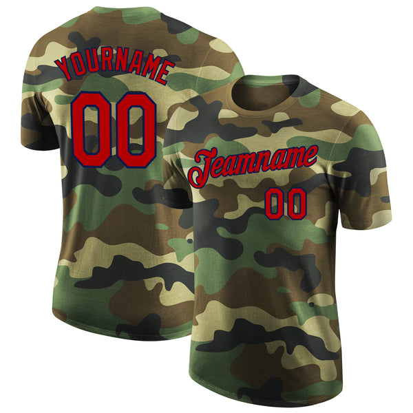 Custom Camo Red-Navy Authentic Salute To Service Baseball Jersey