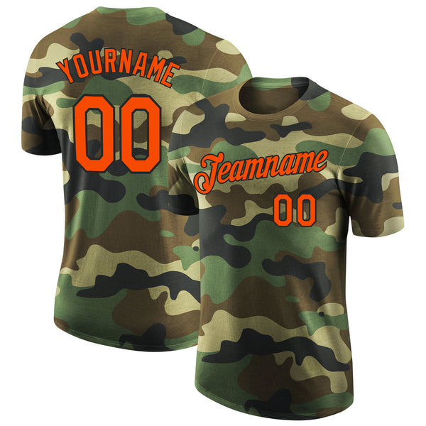 : Custom Name Team Name Number Camo Orange-Black Salute