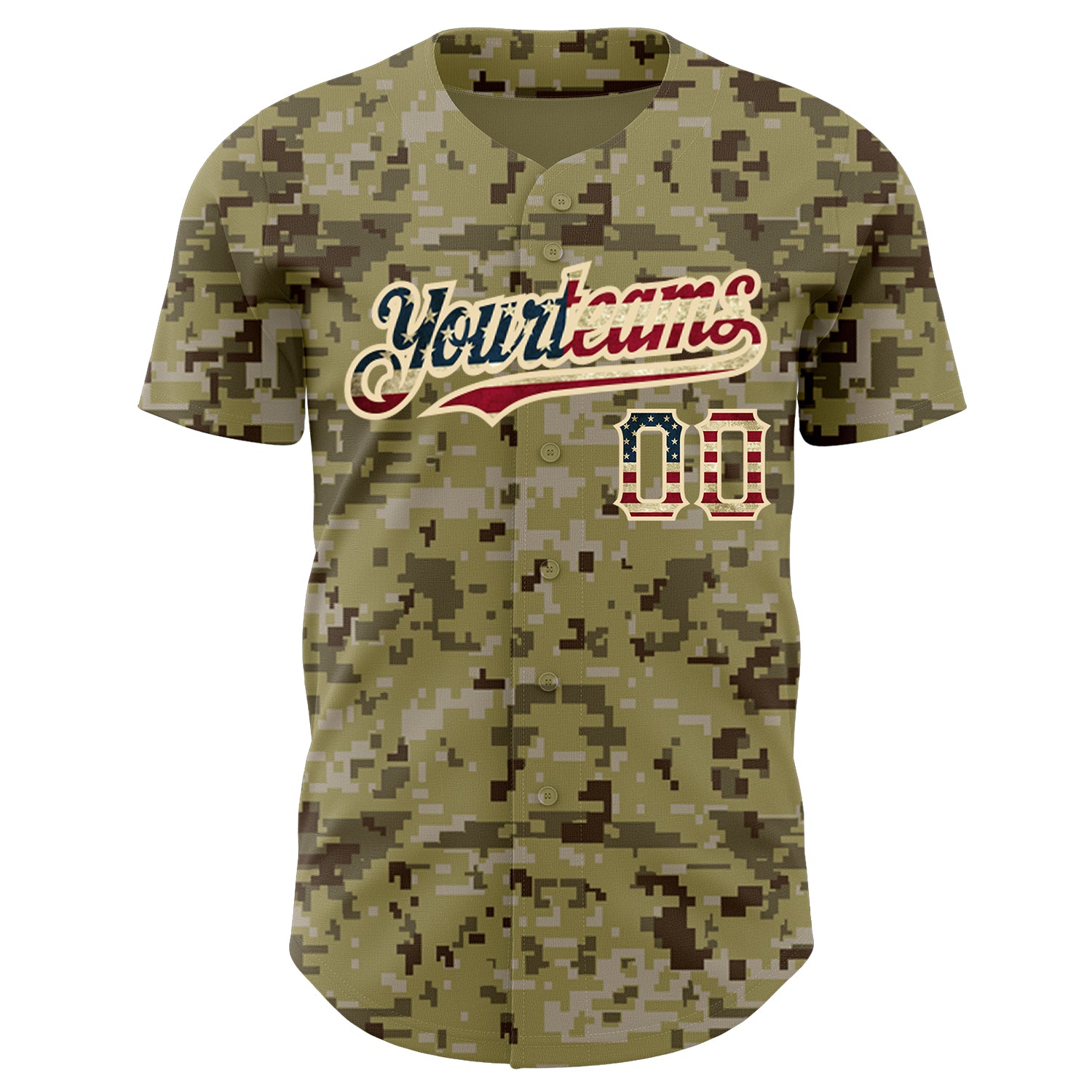 Custom Camo Vintage USA Flag-City Cream Authentic Salute To Service  Baseball Jersey